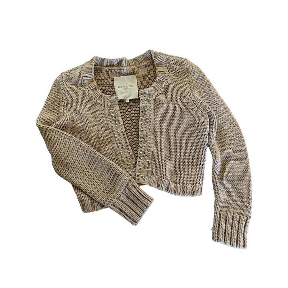 Holister’s Gilly Hicks tan cardigan sweater size small